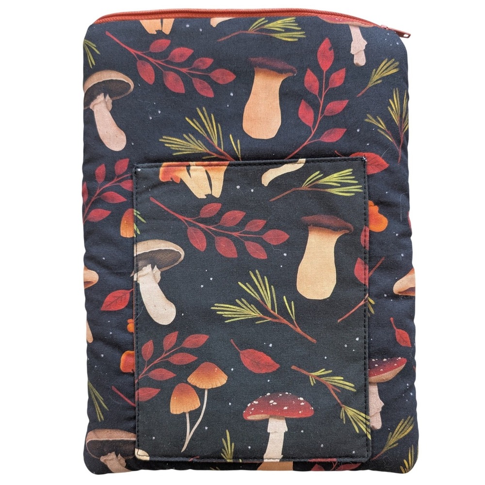 Black Padded Fabric Sleeve Botanical Mushroom Protective Cover‎ E-reader Book
